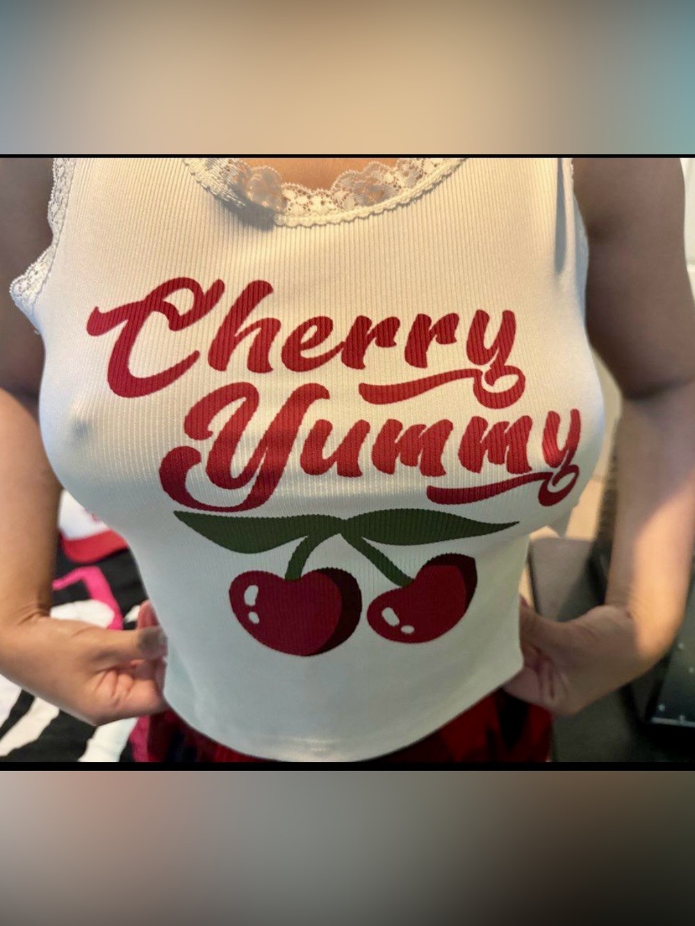 Cherry Yummy White Graphic Crop Tank Top